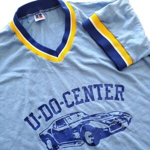 Vintage Russell Athletic Adult Medium V-Neck T-shirt Jersey Made USA Muscle Car